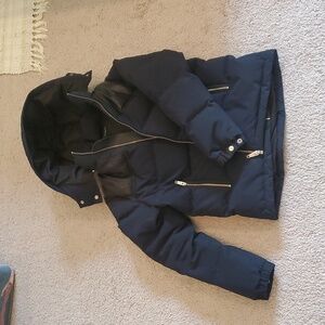 The Kooples Paris Blue And Black  Puffer Jacket with Leather Accents